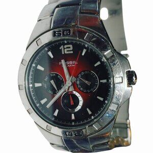 Fossil Stainless Steel Watch With Multifunction Red Dial & Bracelet Band